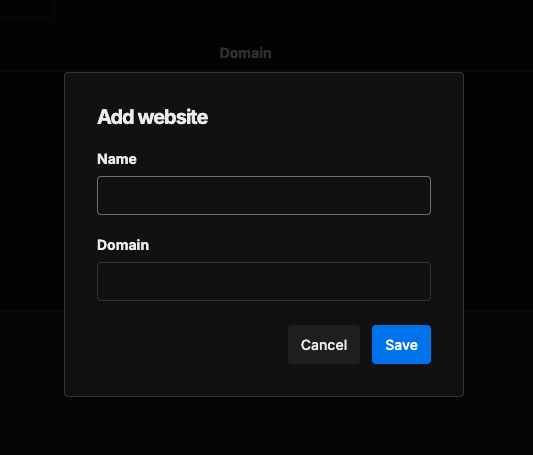 Umami add website screen
