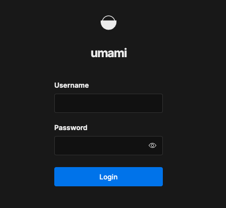 Umami login screen